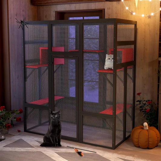 Large Wooden Outdoor Catio Enclosure With Perches Condos