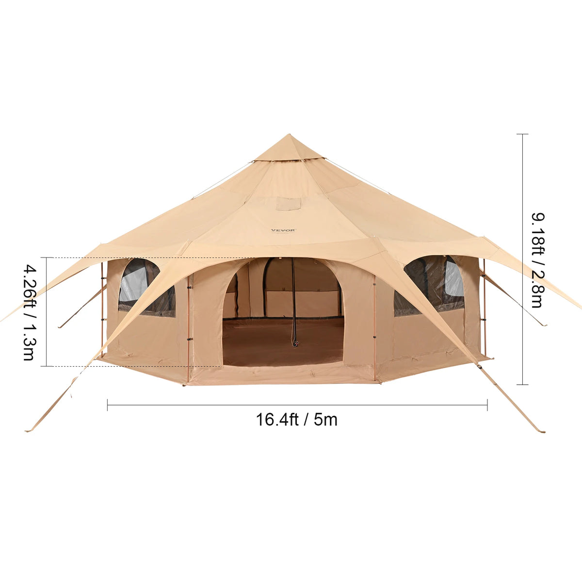 4 Seasons Canvas Bell Tent For Camping With Chimney Vent