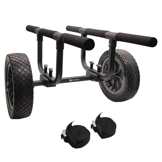 Heavy Duty Kayak Cart Width Adjustable Canoe Cart with 12 Inch Flat Free Beach Wheels Boat Dolly Transport Carrier