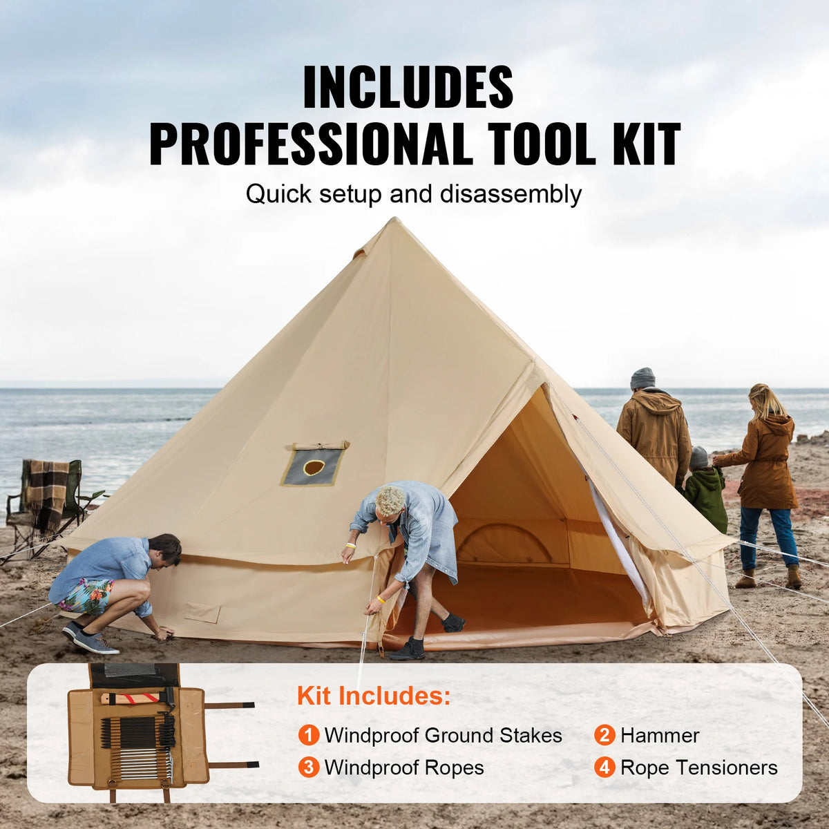 4 Seasons Canvas Bell Tent For Camping With Chimney Vent