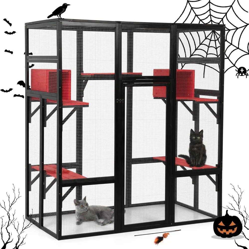 Large Wooden Outdoor Catio Enclosure With Perches Condos