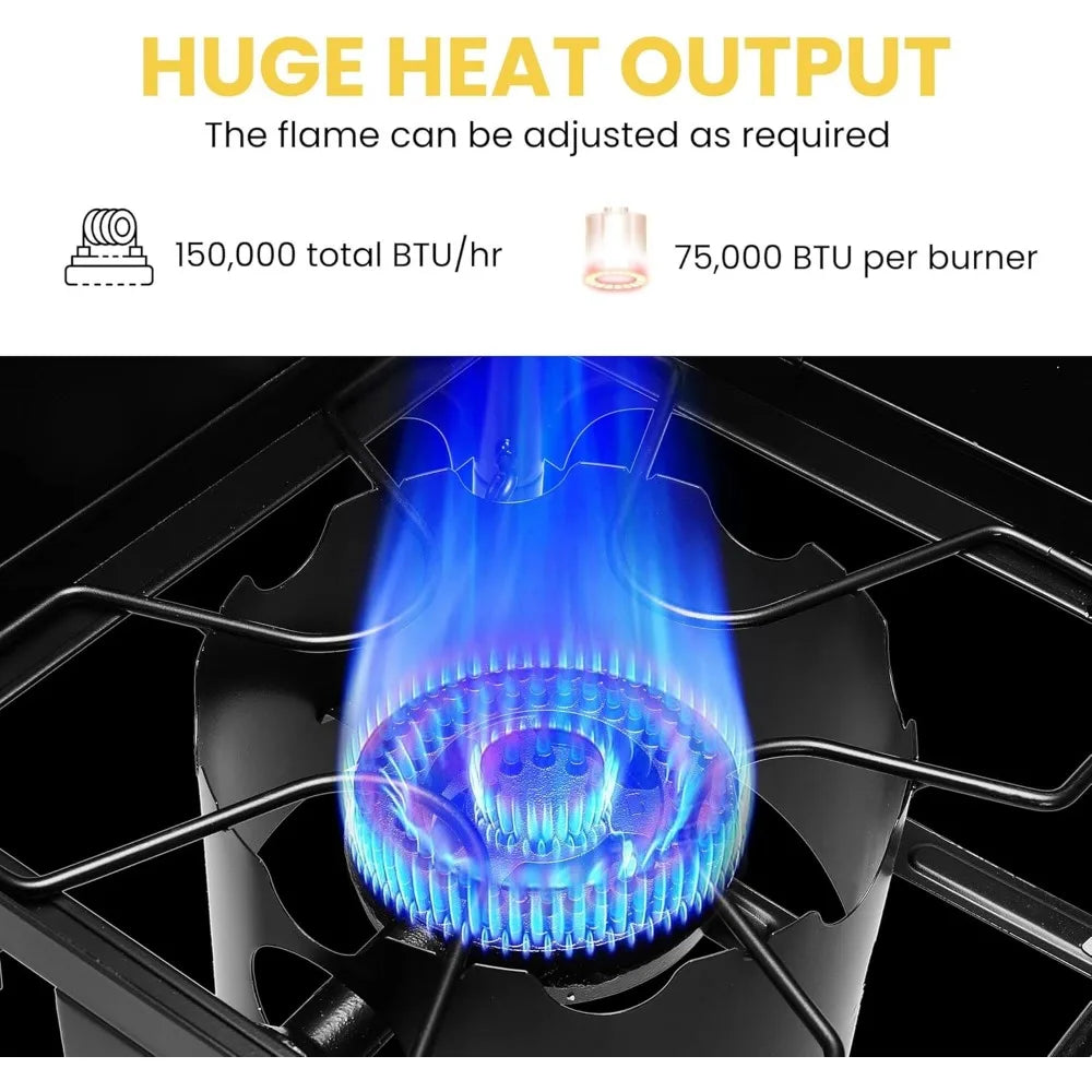 Dual Burner Propane Stove Outdoor Camping With Windshield