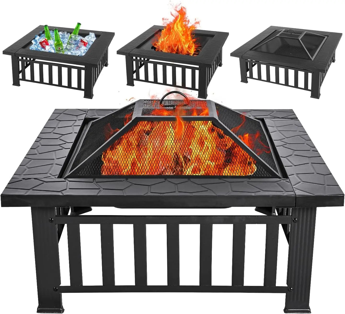 32 Inch Square Metal Fire Pit Table Outdoor Patio Heater For Backyard Garden Camping And Outdoor Heating