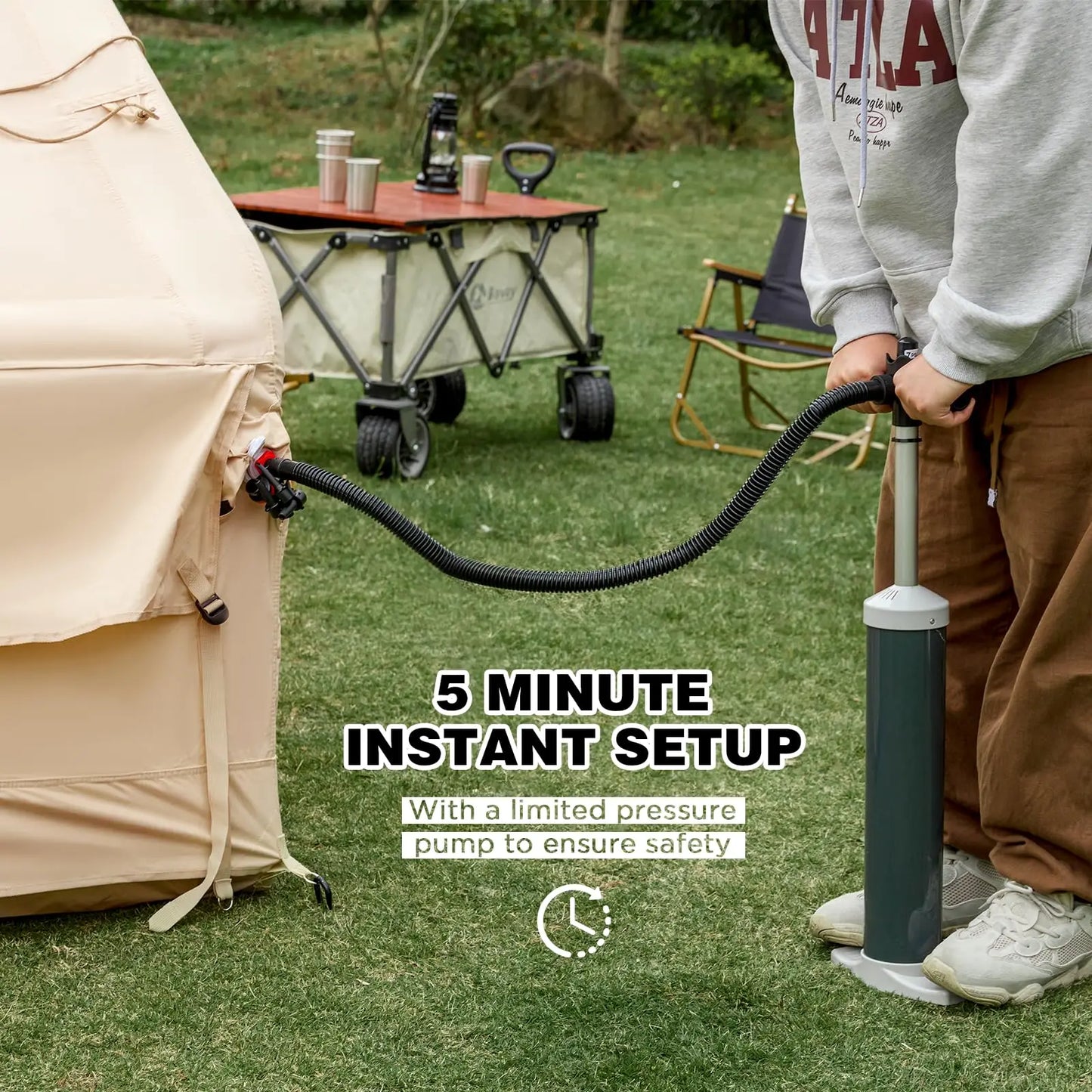 129 Square Feet Large Inflatable Camping Tent for 8 to 10 People Waterproof 4 Season Glamping Tent