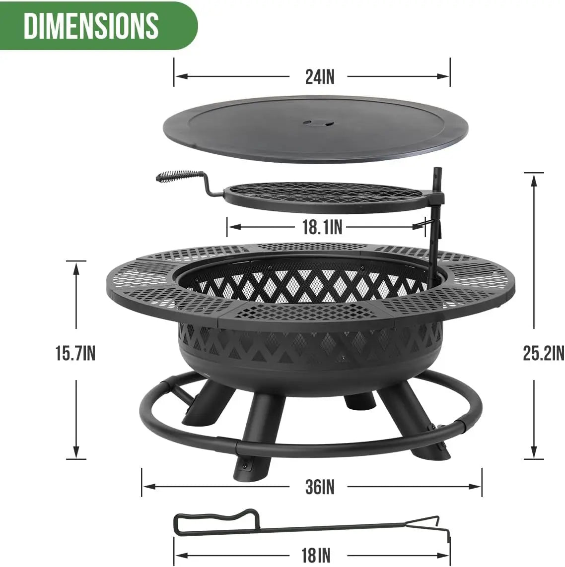 36 Inch Fire Pit With Grill And Wood Burning 3 In 1 Outdoor Cooking Table - Get Outside Today 25