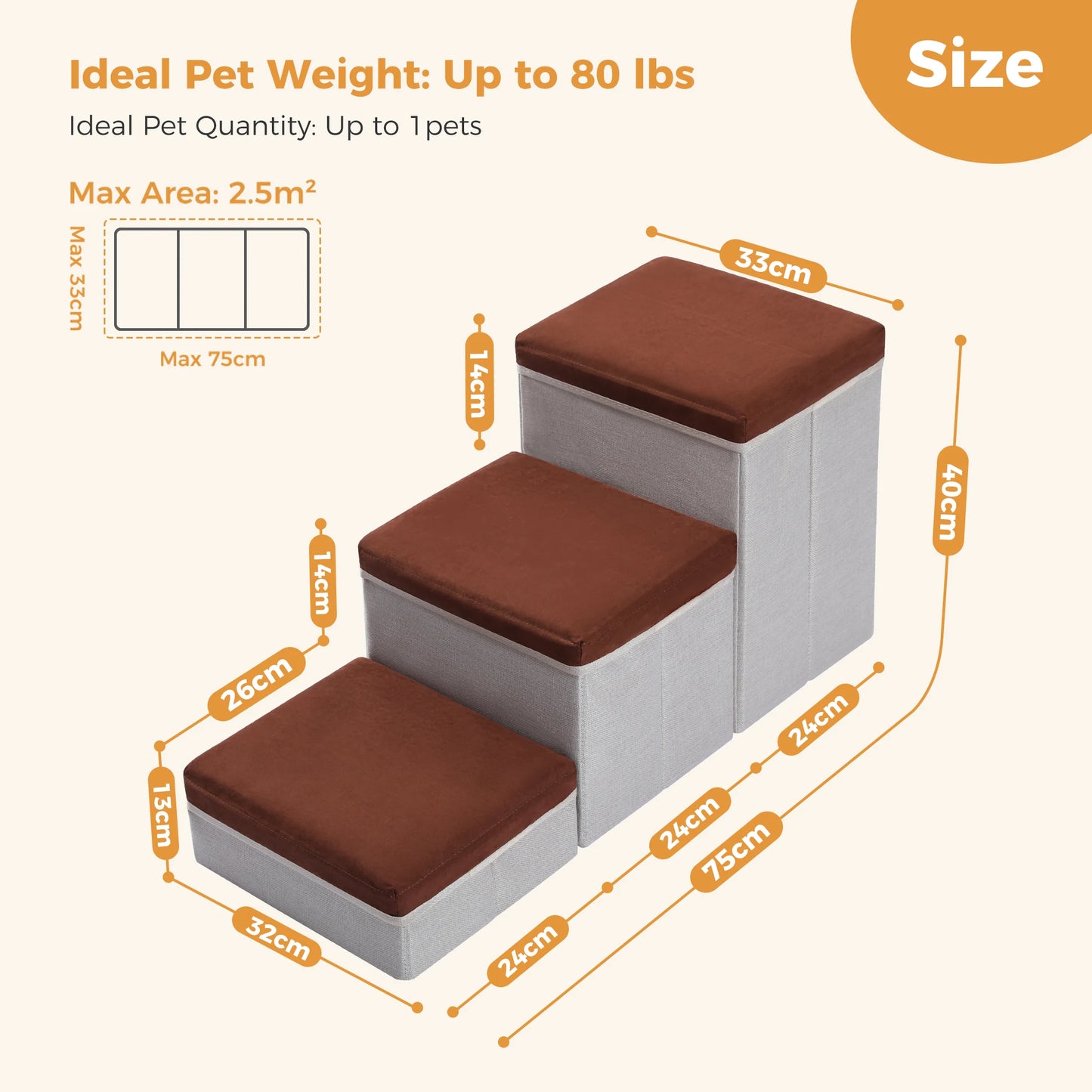 Three Tier Foldable Dog Stairs With Storage Box Indoor Use