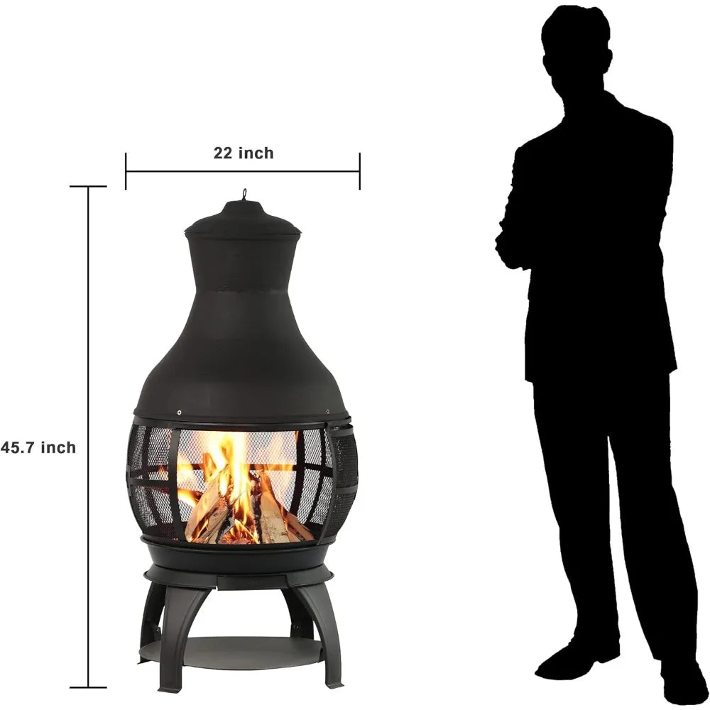 Wood Burning Fire Pit Chimenea Fireplace Brown Black