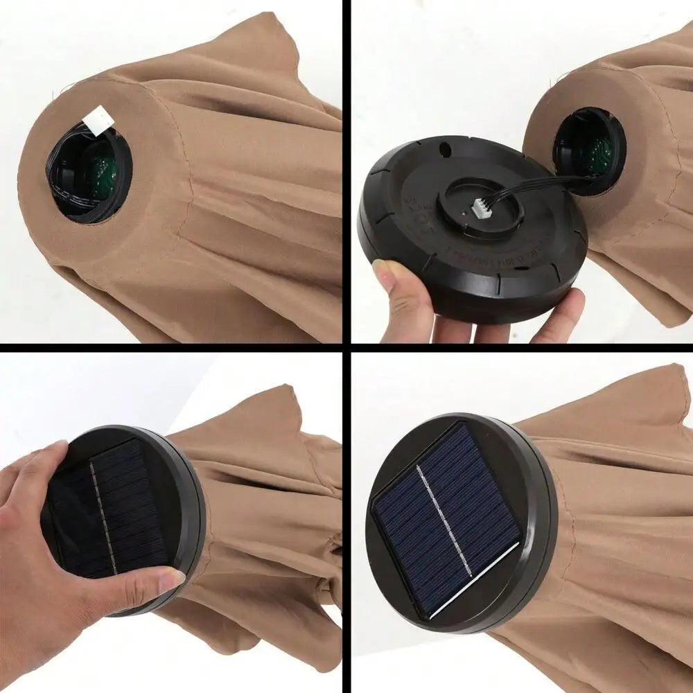 Outdoor Patio Solar Umbrella 10FT 32LED Patio Market Steel Tilt W/ Crank