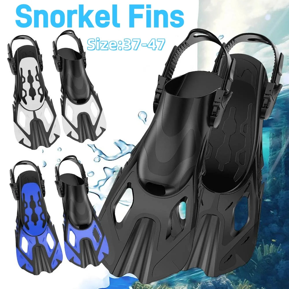 Snorkel Fins Adjustable Buckles Swimming Flippers Short Silicone Scuba Diving Shoes Open Heel Travel Size Adult Men Women