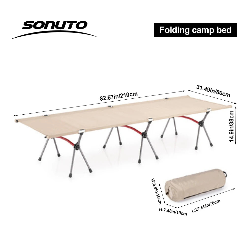Sonuto 210X80 Cm Camping Cot 600D Oxford Portable Folding Bed Lightweight 4kg
