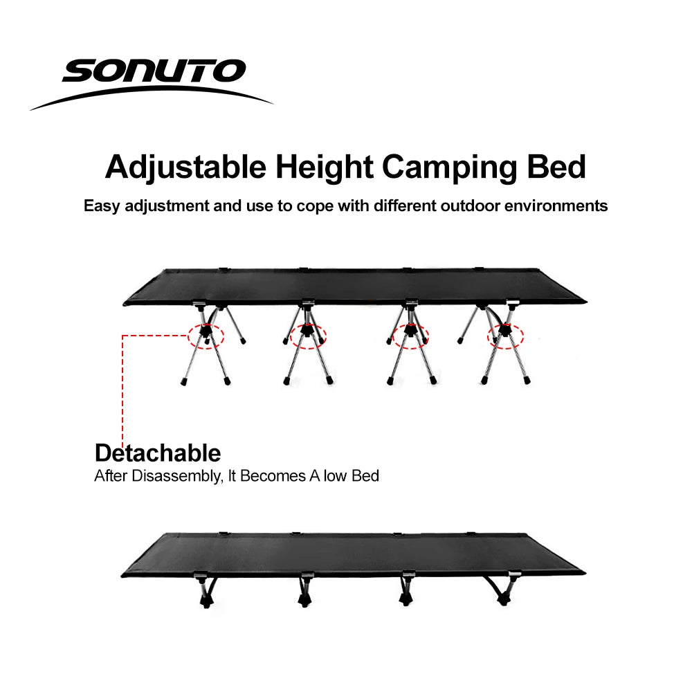 Sonuto 210X80 Cm Camping Cot 600D Oxford Portable Folding Bed Lightweight 4kg