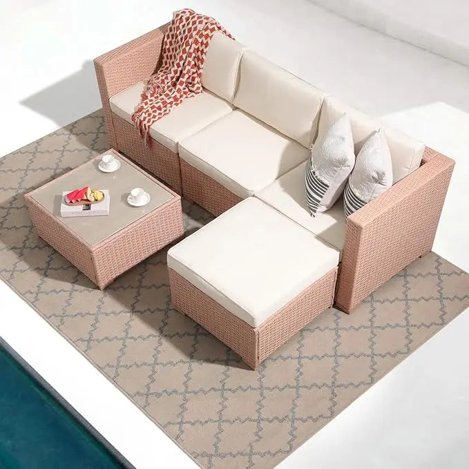 5 Piece Outdoor Patio Furniture Set Sectional Conversation All Weather Cushions Backyard Porch Garden Poolside Balcony Set