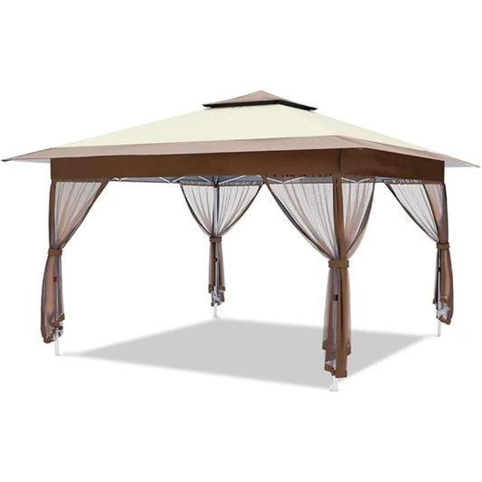 12x12 Gazebo Outdoor Pop Up Canopy Tent with Curtains for Patio Party and Backyard