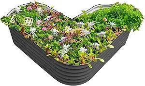 Vego Garden 17 Inch Tall L Shape Raised Garden Bed Metal Planter Box for Vegetables and Flowers Standard Size