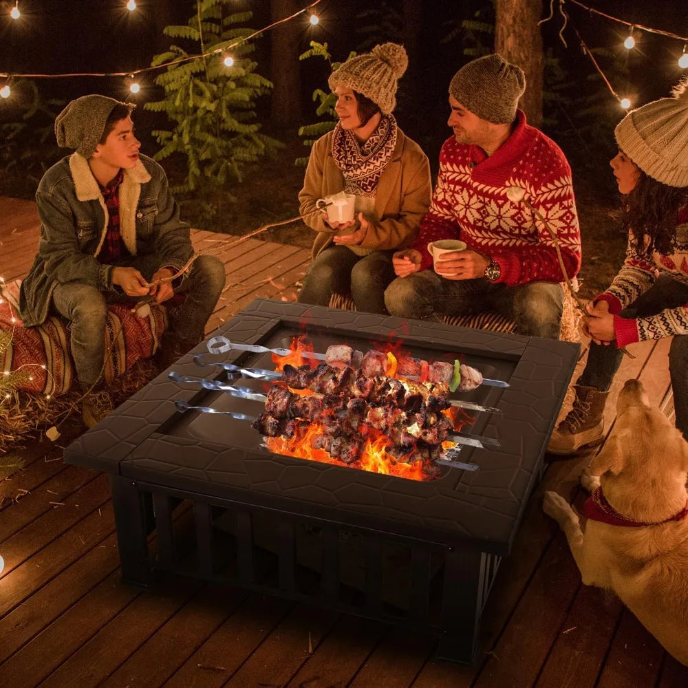 32 Inch Square Metal Fire Pit Table Outdoor Patio Heater For Backyard Garden Camping And Outdoor Heating