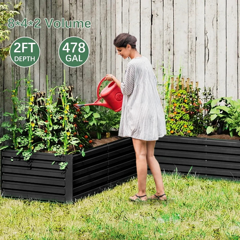 Galvanized Raised Garden Bed Deep Root Planter Box Outdoor for Vegetables Flowers Herbs Large Heavy Metal Planter with Drainage Hole