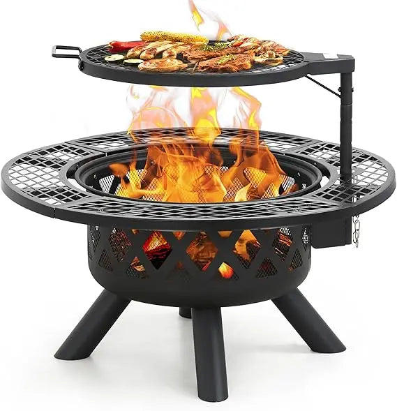 32 Inch Fire Pit With Poker Outdoor Wood Burning Grill