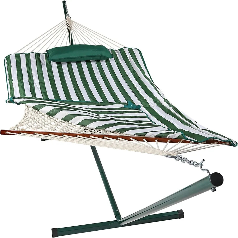Rope hammock with standing combination - 275 lb capacity - includes 12-foot hammock stand, sling bar, cushion and pillow
